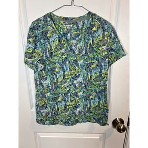 Reel Legends Womens T-Shirt Tropical Leaf Performance Print Green‎ Large